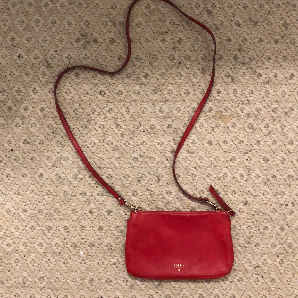 Red leather fossil bag